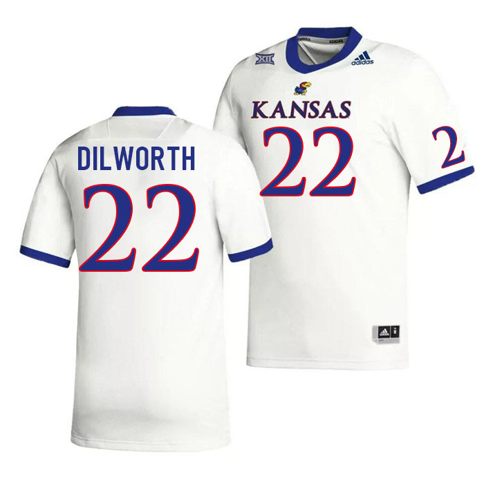Men #22 Brian Dilworth Kansas Jayhawks College Football Jerseys Stitched Sale-White - Click Image to Close